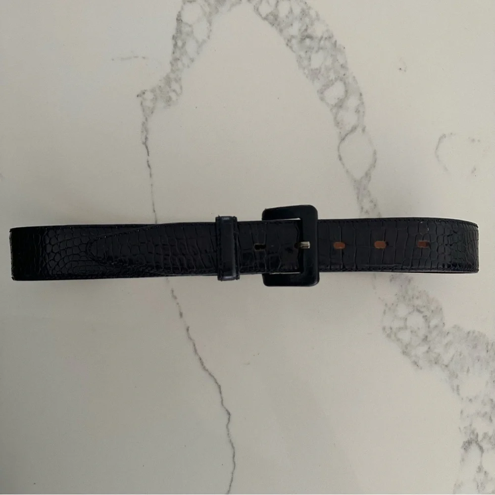 Vintage Banana Republic Crocodile Embossed Leather Belt Square Buckle in Black S - Picture 6 of 7